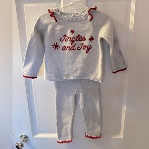 Tahari baby girl 12 month Christmas sweater outfit. Matching headbands, 2 pj